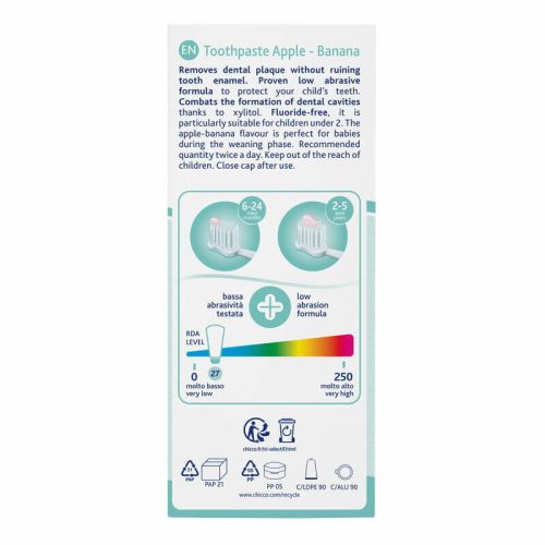 Chicco babafogkrém, Alma-banán ízű, fluorid nélkül, 6 hónapos kortól, 50 ml