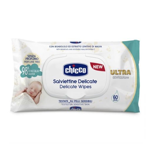 Chicco Soft&Pure univerzális nedves törlőkendő, illetmentes, 60 db