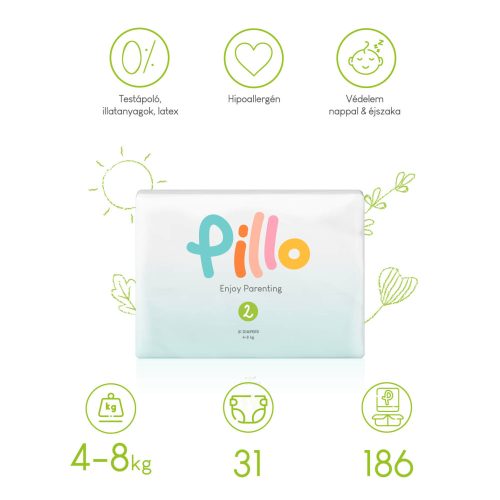 Pillo prémium pelenka, szuper nedvszívó, hipoallergén, 2 (mini), 4-8 kg, 31 db