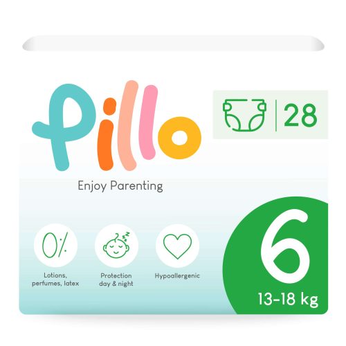 Pillo prémium pelenka, szuper nedvszívó, hipoallergén, 6 (XL), 13-18 kg, 28 db