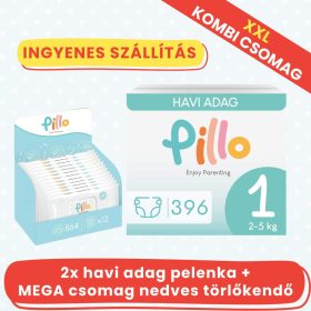 PILLO mindenmentes PURE pelenka + törlőkendő XXL KOMBI CSOMAG - 1-es méret (2-5 kg)