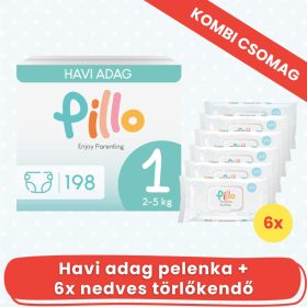PILLO mindenmentes PURE pelenka XXL KOMBI CSOMAG (törlőkendővel) - 1-es méret (2-5 kg)