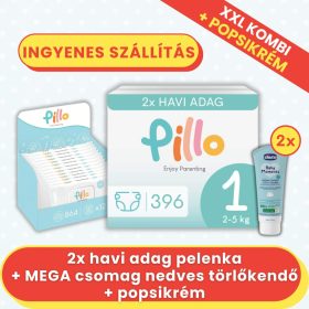   PILLO mindenmentes PURE pelenka XXL KOMBI+ CSOMAG (törlőkendővel és popsikrémmel) - 1-es méret (2-5 kg)