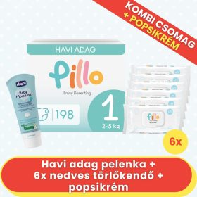   PILLO mindenmentes PURE pelenka KOMBI+ CSOMAG (törlőkendővel és popsikrémmel) - 1-es méret (2-5 kg)