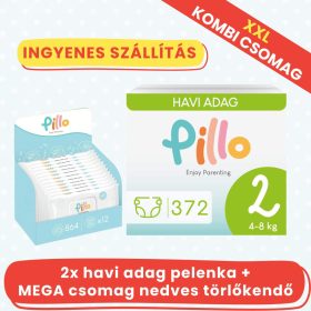 PILLO mindenmentes PURE pelenka + törlőkendő XXL KOMBI CSOMAG - 2-es méret (4-8 kg)