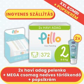  PILLO mindenmentes PURE pelenka XXL KOMBI+ CSOMAG (törlőkendővel és popsikrémmel) - 2-es méret (4-8 kg)
