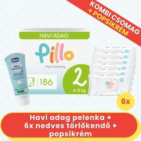   PILLO mindenmentes PURE pelenka KOMBI+ CSOMAG (törlőkendővel és popsikrémmel) - 2-es méret (4-8 kg)