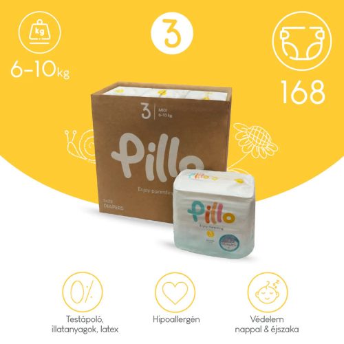 PILLO mindenmentes PURE pelenka + törlőkendő KOMBI CSOMAG - 3-as méret (6-10 kg)