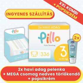   PILLO mindenmentes PURE pelenka XXL KOMBI+ CSOMAG (törlőkendővel és popsikrémmel) - 3-as méret (6-10 kg)