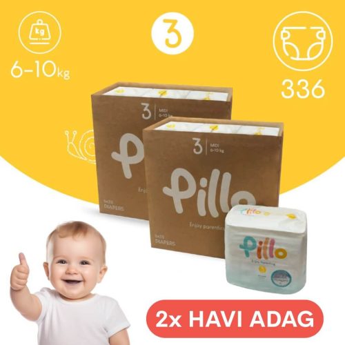 PILLO mindenmentes PURE pelenka XXL KOMBI+ CSOMAG (törlőkendővel és popsikrémmel) - 3-as méret (6-10 kg)