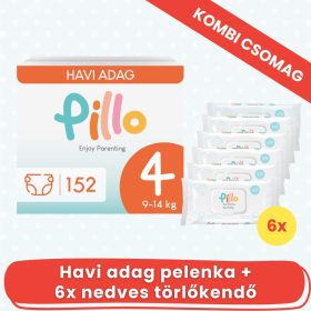 PILLO mindenmentes PURE pelenka + törlőkendő KOMBI CSOMAG - 4-es méret (9-14 kg)