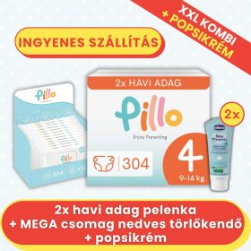   PILLO mindenmentes PURE pelenka XXL KOMBI+ CSOMAG (törlőkendővel és popsikrémmel) - 4-es méret (9-14 kg)