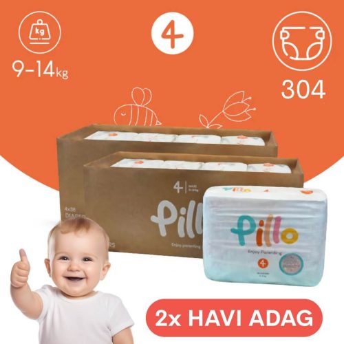 PILLO mindenmentes PURE pelenka XXL KOMBI+ CSOMAG (törlőkendővel és popsikrémmel) - 4-es méret (9-14 kg)