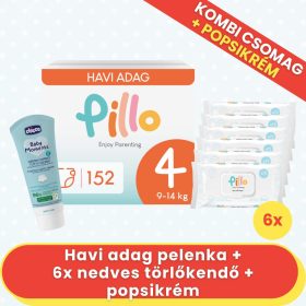  PILLO mindenmentes PURE pelenka KOMBI+ CSOMAG (törlőkendővel és popsikrémmel) - 4-es méret (9-14 kg)