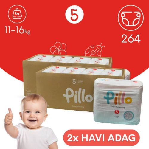 PILLO mindenmentes PURE pelenka + törlőkendő XXL KOMBI CSOMAG - 5-ös méret (11-16 kg)