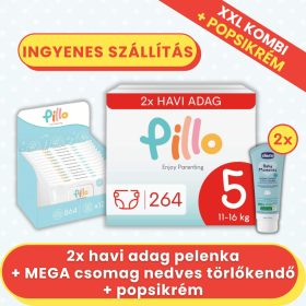   PILLO mindenmentes PURE pelenka XXL KOMBI+ CSOMAG (törlőkendővel és popsikrémmel) - 5-ös méret (11-16 kg)