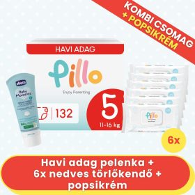   PILLO mindenmentes PURE pelenka KOMBI+ CSOMAG (törlőkendővel és popsikrémmel) - 5-ös méret (11-16 kg)