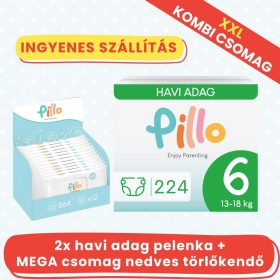 PILLO mindenmentes PURE pelenka + törlőkendő XXL KOMBI CSOMAG - 6-os méret (13-18 kg)
