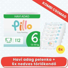 PILLO mindenmentes PURE pelenka + törlőkendő KOMBI CSOMAG - 6-os méret (13-18 kg)