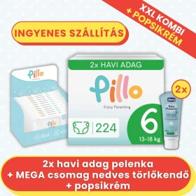   PILLO mindenmentes PURE pelenka XXL KOMBI+ CSOMAG (törlőkendővel és popsikrémmel) - 6-os méret (13-18 kg)
