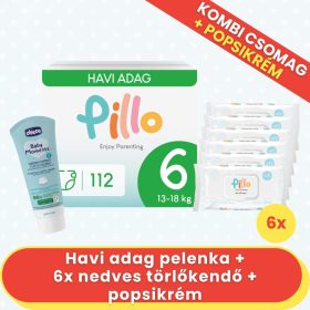   PILLO mindenmentes PURE pelenka KOMBI+ CSOMAG (törlőkendővel és popsikrémmel) - 6-os méret (13-18 kg)