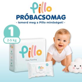 Pillo pelenka és nedves törlőkendő PRÓBACSOMAG, 1-es méret (2-5 kg) + nedves törlőkendő