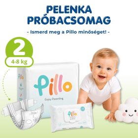 Pillo pelenka és nedves törlőkendő PRÓBACSOMAG, 2-es méret (4-8 kg) + nedves törlőkendő