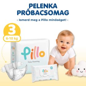 Pillo pelenka és nedves törlőkendő PRÓBACSOMAG, 3-as méret (6-10 kg) + nedves törlőkendő