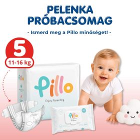 Pillo pelenka és nedves törlőkendő PRÓBACSOMAG, 5-ös méret (11-16 kg) + nedves törlőkendő