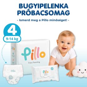 Pillo bugyipelenka és nedves törlőkendő PRÓBACSOMAG, 4-es méret (9-14 kg) + nedves törlőkendő