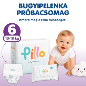 Pillo bugyipelenka és nedves törlőkendő PRÓBACSOMAG, 6-os méret (13-18 kg) + nedves törlőkendő