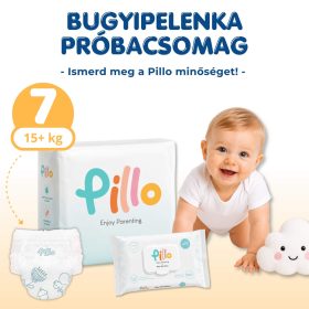 Pillo bugyipelenka és nedves törlőkendő PRÓBACSOMAG, 7-es méret (15+ kg) + nedves törlőkendő