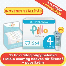   PILLO mindenmentes PURE bugyipelenka XXL KOMBI+ CSOMAG (törlőkendővel és popsikrémmel) - 4-es méret (9-14 kg)