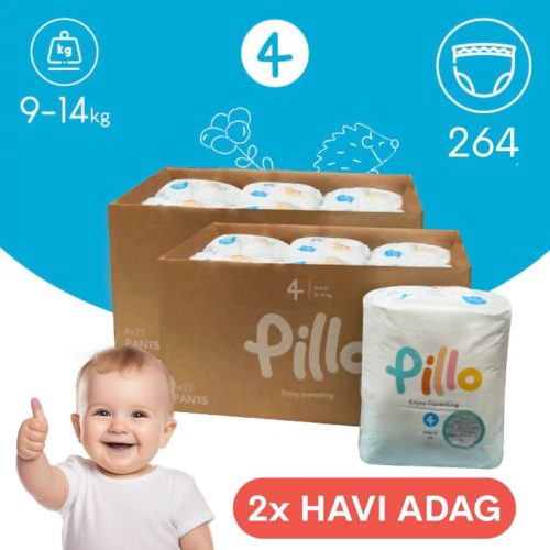 PILLO mindenmentes PURE bugyipelenka XXL KOMBI+ CSOMAG (törlőkendővel és popsikrémmel) - 4-es méret (9-14 kg)
