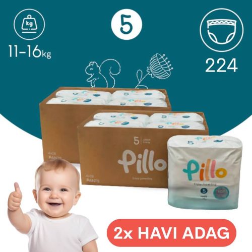 PILLO mindenmentes PURE bugyipelenka + törlőkendő XXL KOMBI CSOMAG - 5-ös méret (11-16 kg)