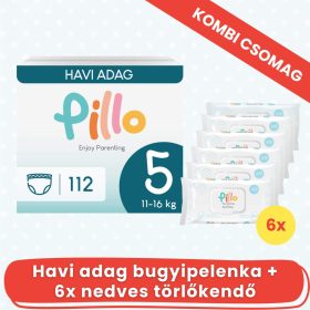 PILLO mindenmentes PURE pelenka + törlőkendő KOMBI CSOMAG - 5-ös méret (11-16 kg)