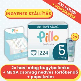   PILLO mindenmentes PURE bugyipelenka XXL KOMBI+ CSOMAG (törlőkendővel és popsikrémmel) - 5-ös méret (11-16 kg)