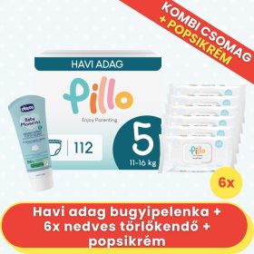   PILLO mindenmentes PURE bugyipelenka KOMBI+ CSOMAG (törlőkendővel és popsikrémmel) - 5-ös méret (11-16 kg)
