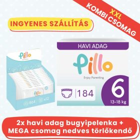 PILLO mindenmentes PURE bugyipelenka + törlőkendő XXL KOMBI CSOMAG - 6-os méret (13-18 kg)