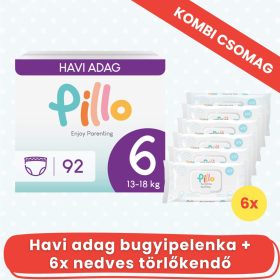 PILLO mindenmentes PURE bugyipelenka + törlőkendő KOMBI CSOMAG - 6-os méret (13-18 kg)