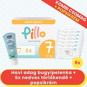   PILLO mindenmentes PURE bugyipelenka KOMBI+ CSOMAG (törlőkendővel és popsikrémmel) - 7-es méret (15+ kg)