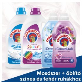  Chanteclair mosószer + öblítő csomag színeshez és fehérhez – gyors, kényelmes, olasz minőség 