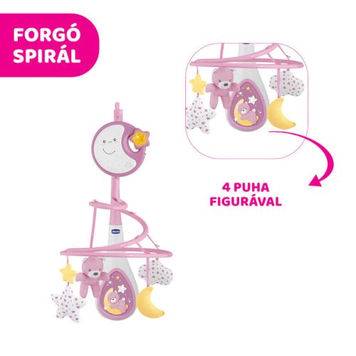 Chicco Next 2 Dreams 3in1 zenélő kiságyforgó és éjszakai fény – rózsaszín