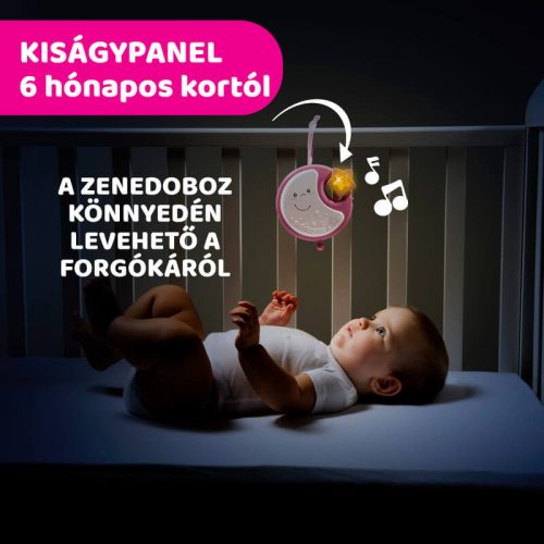 Chicco Next 2 Dreams 3in1 zenélő kiságyforgó és éjszakai fény – rózsaszín