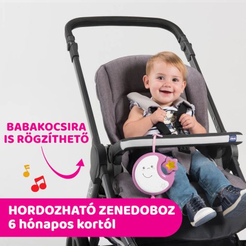 Chicco Next 2 Dreams 3in1 zenélő kiságyforgó és éjszakai fény – rózsaszín