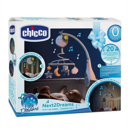 Chicco Next 2 Dreams 3in1 zenélő kiságyforgó és éjszakai fény – rózsaszín