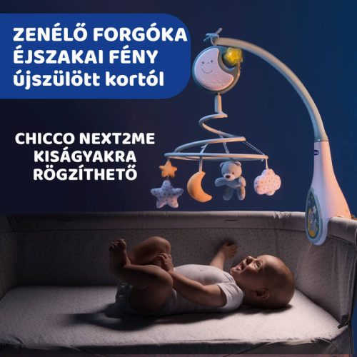 Chicco Next 2 Dreams 3in1 zenélő kiságyforgó és éjszakai fény – kék