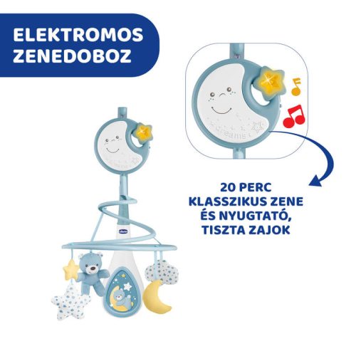 Chicco Next 2 Dreams 3in1 zenélő kiságyforgó és éjszakai fény – kék