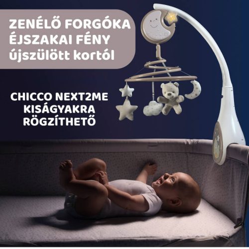 Chicco Next 2 Dreams 3in1 zenélő kiságyforgó és éjszakai fény – natúr