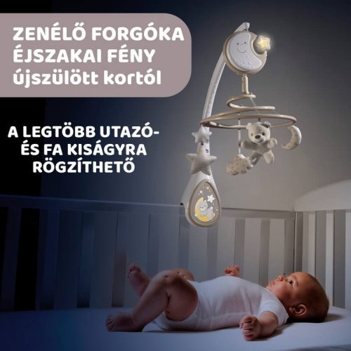 Chicco Next 2 Dreams 3in1 zenélő kiságyforgó és éjszakai fény – natúr